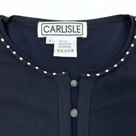 Vintage Carlisle Knit Silk Blend Crop Cardigan Polka Dot Trim Sz S - Picture 7 of 16